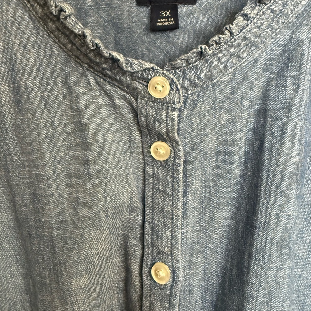 J. Crew Chambray Button Front Top With Ruffled Collar - Picture 4 of 4